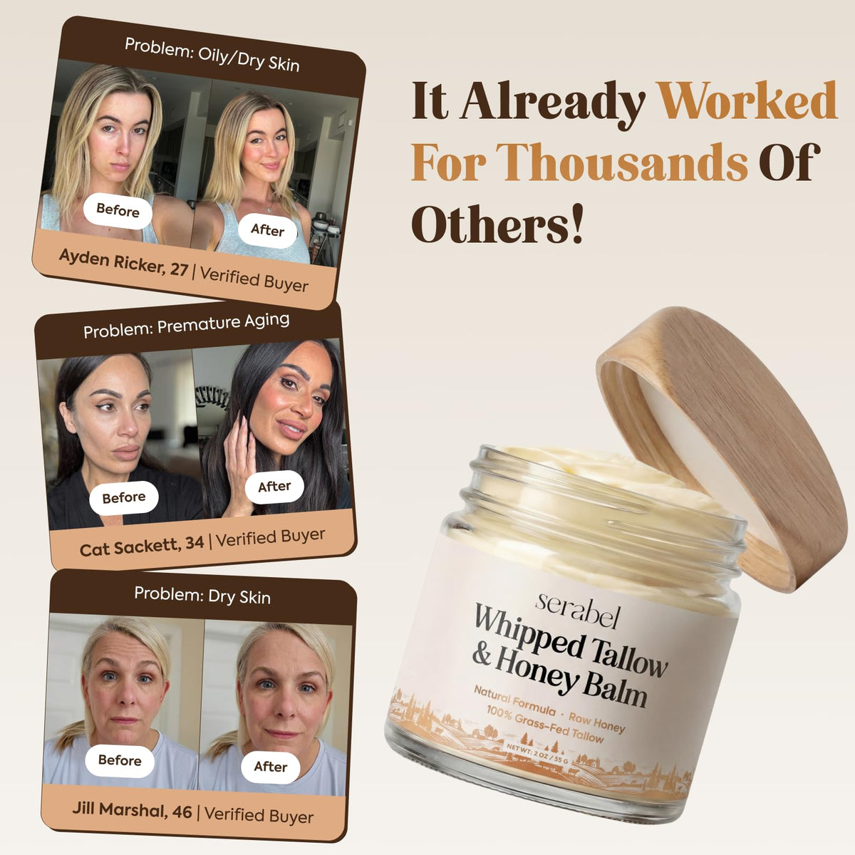 SERABEL Tallow and Honey Balm whipped texture; easy to spread