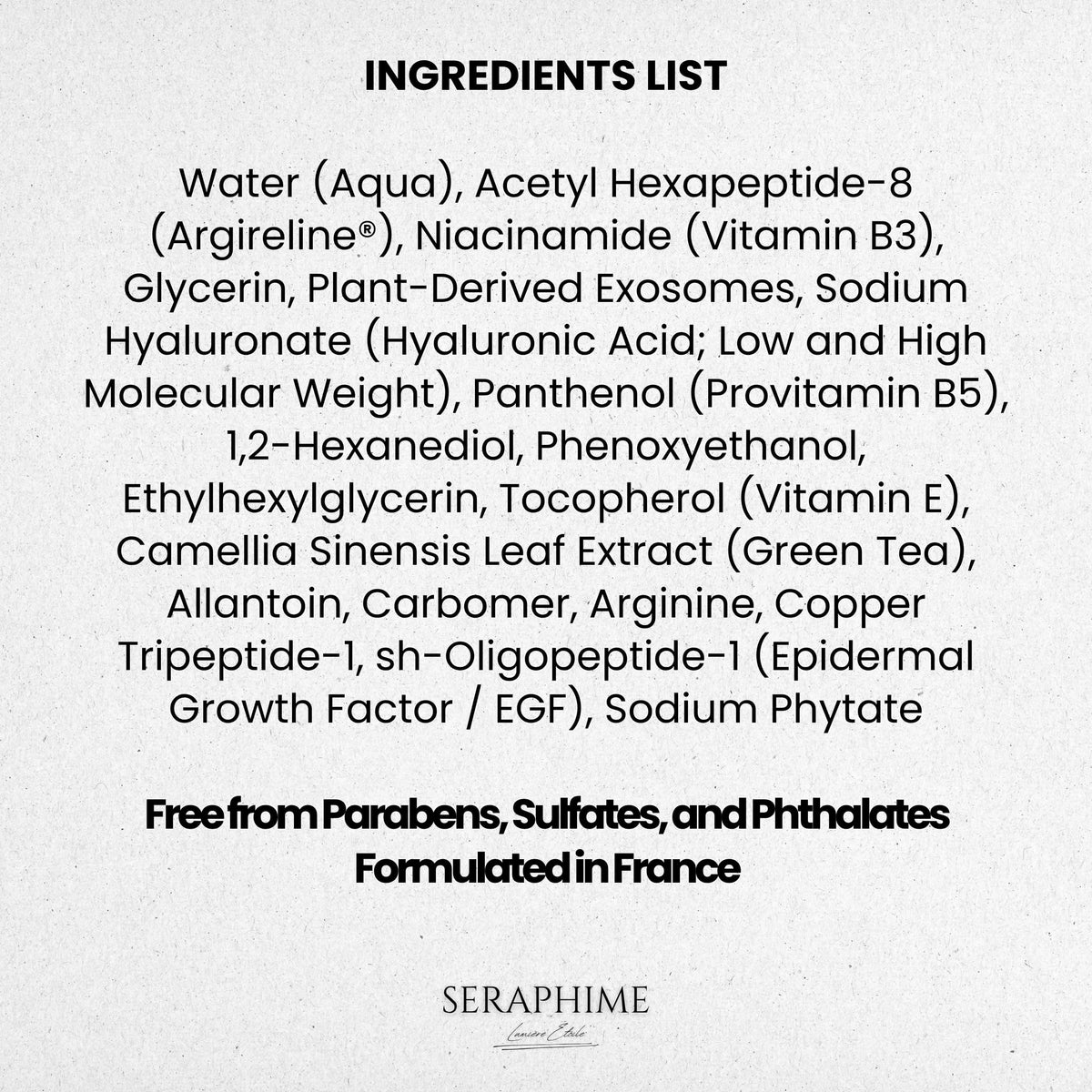 Seraphime Exosome Serum packaging detail conveys luxe design and quality.