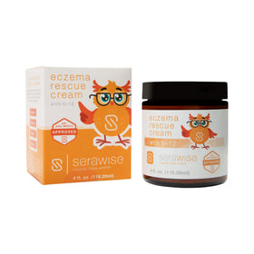 Serawise Eczema Rescue Cream bottle for eczema-prone skin, soothing relief.