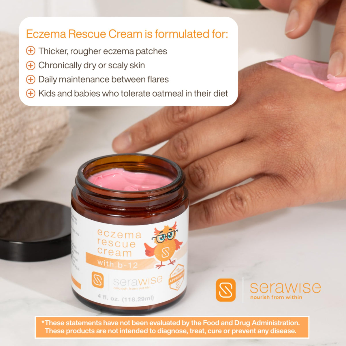Serawise fragrance-free tub emphasizing suitability for fragrance-sensitive users.