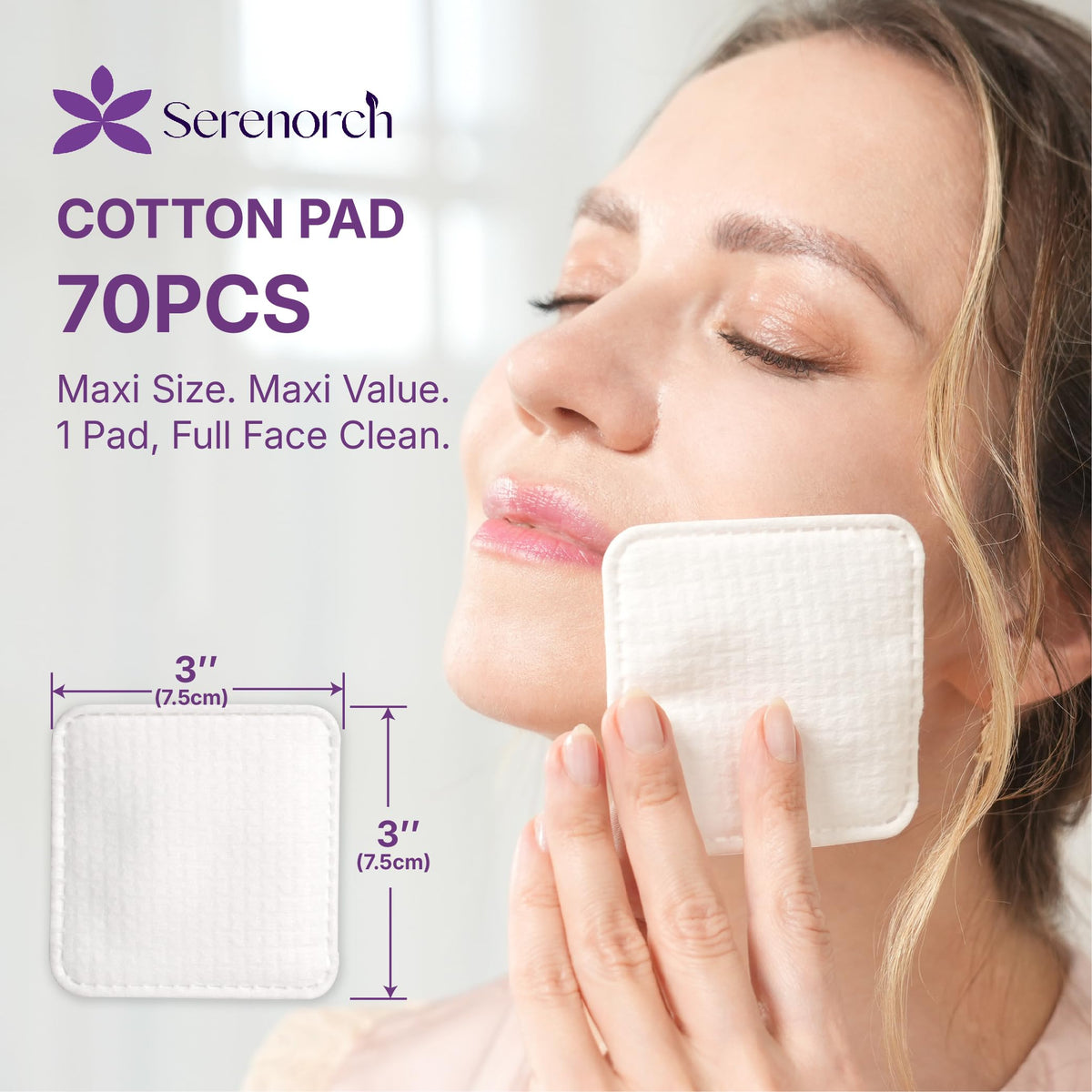 Close-up of Serenorch triple-layer cotton pad showing a durable, lint-free surface.