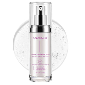 SerenSkin dark spot remover bottle close-up for daily facial care and even tone.