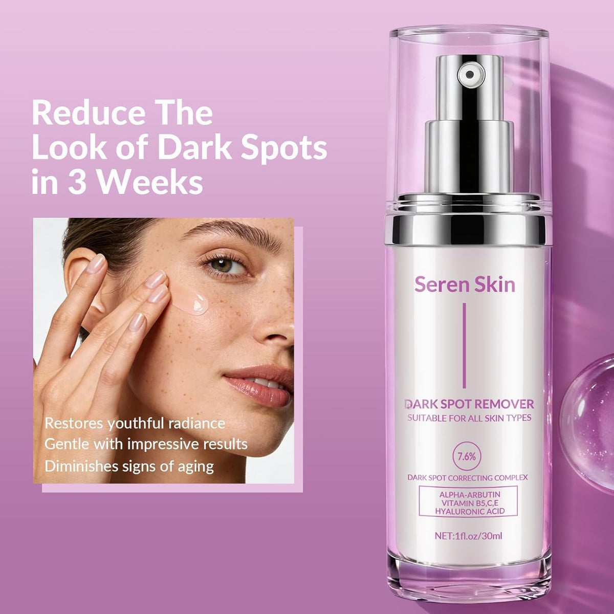 SerenSkin used on leg to reduce spots and unify tone.