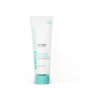 Serious Skincare Glycolic Cleanser bottle highlighting exfoliation for brighter, clearer skin