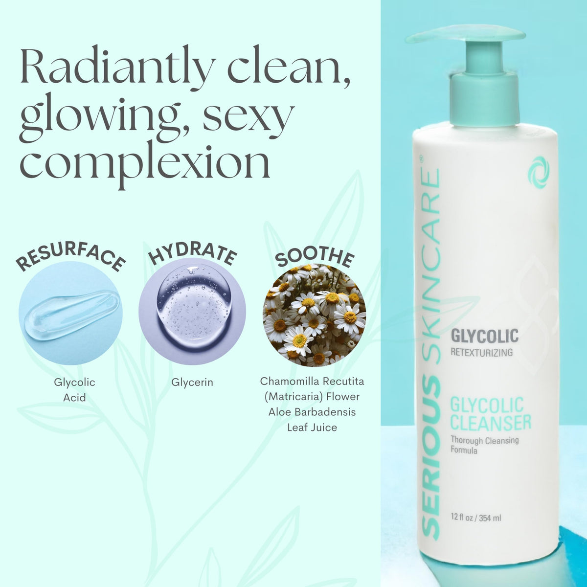 Serious Skincare Glycolic Cleanser closeup shows creamy lather for gentle exfoliation