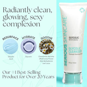 Front angled view of Serious Skincare Glycolic Cleanser emphasizing gentle daily exfoliation