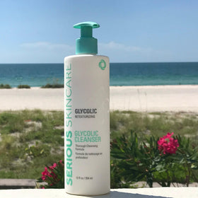 Serious Skincare Glycolic Cleanser night routine application on face and neck