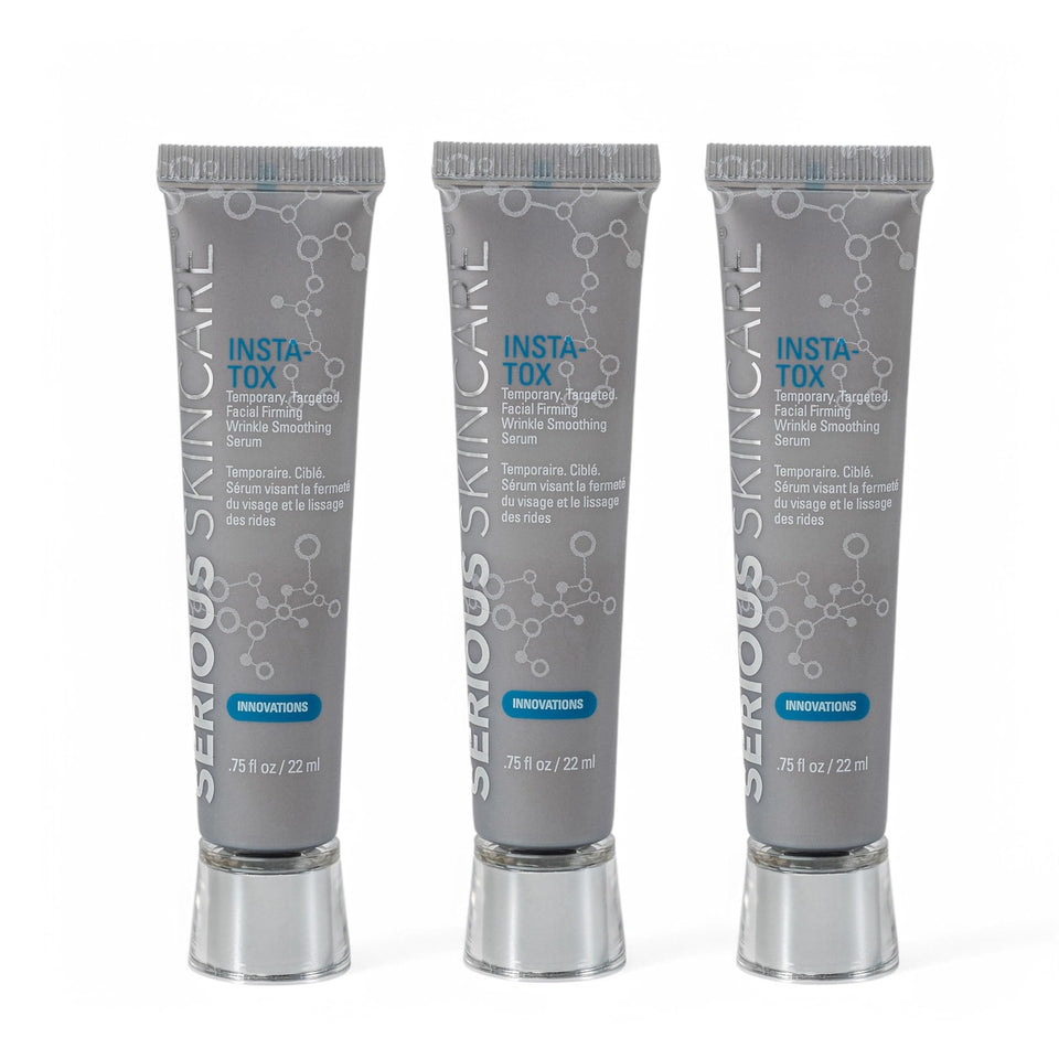 Serious Skincare INSTA-TOX serum bottle ready for quick at-home tightening.
