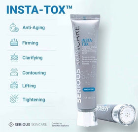 Serious Skincare INSTA-TOX pump top close-up showing fast absorbing formula.