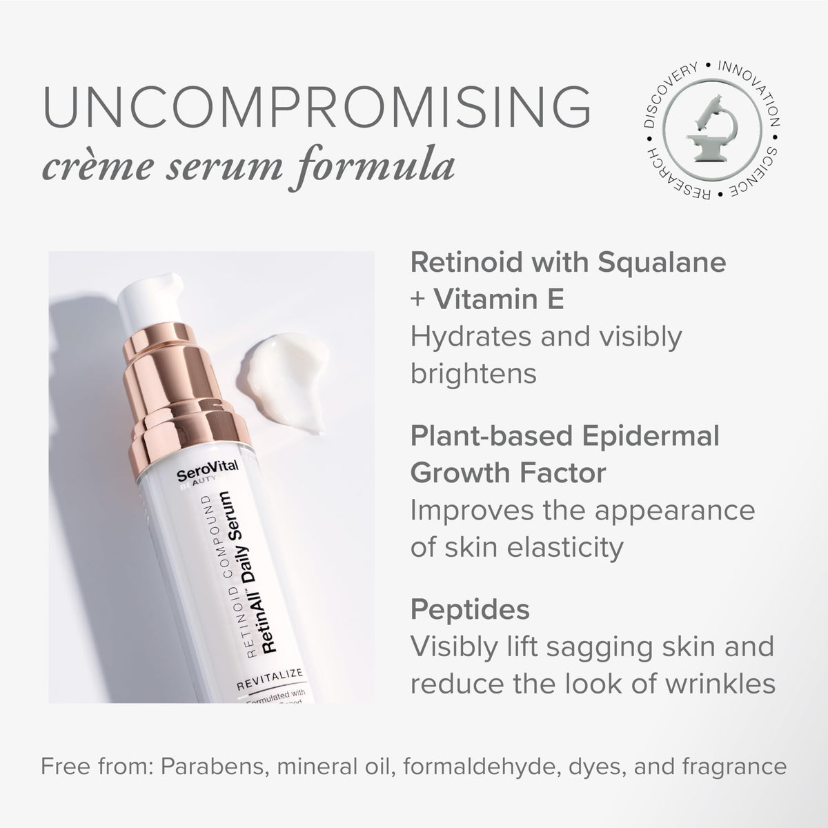 Serovital RetinAll serum drop emphasizes easy application and smooth texture