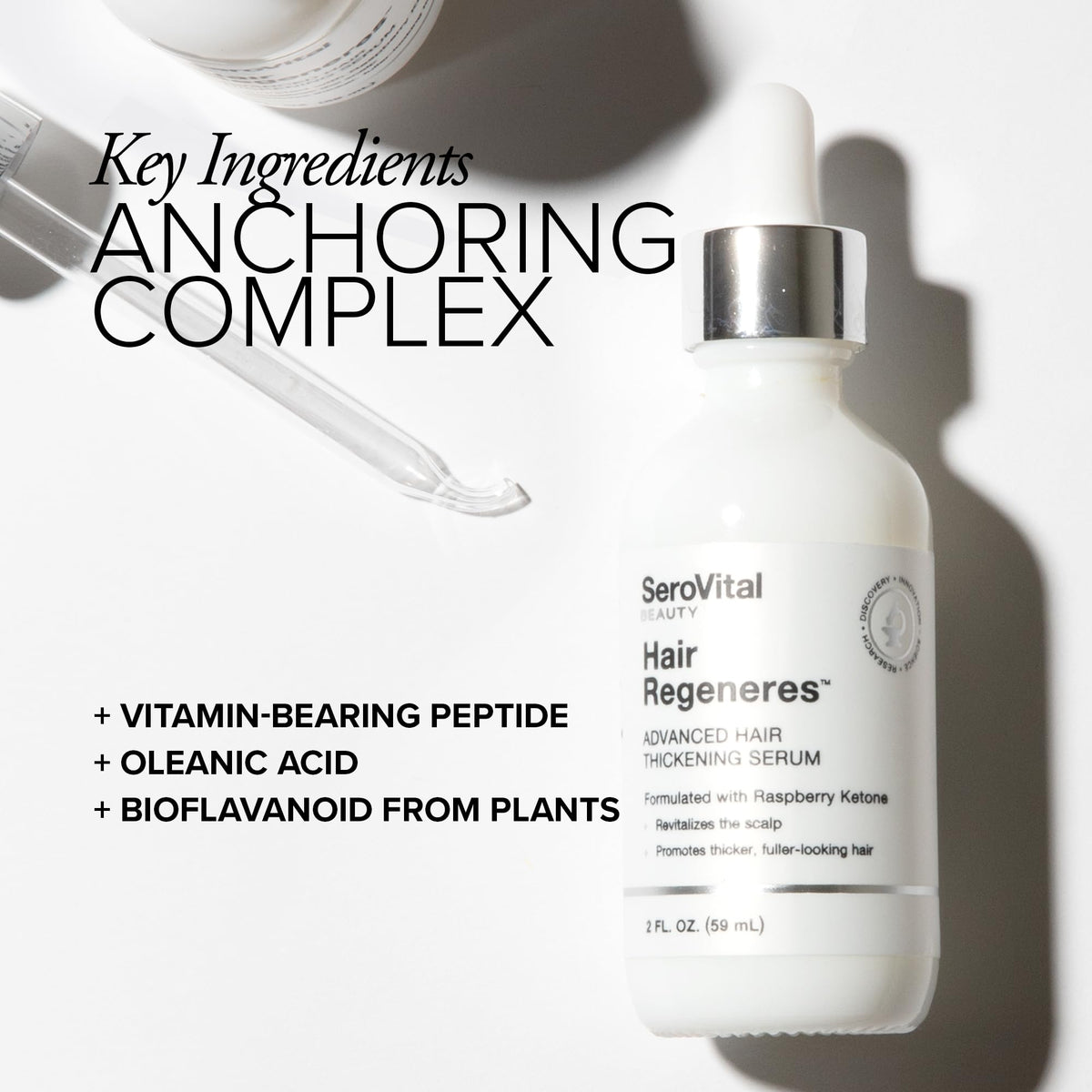 Close-up of nightly scalp application with Serovital serum on the skin.
