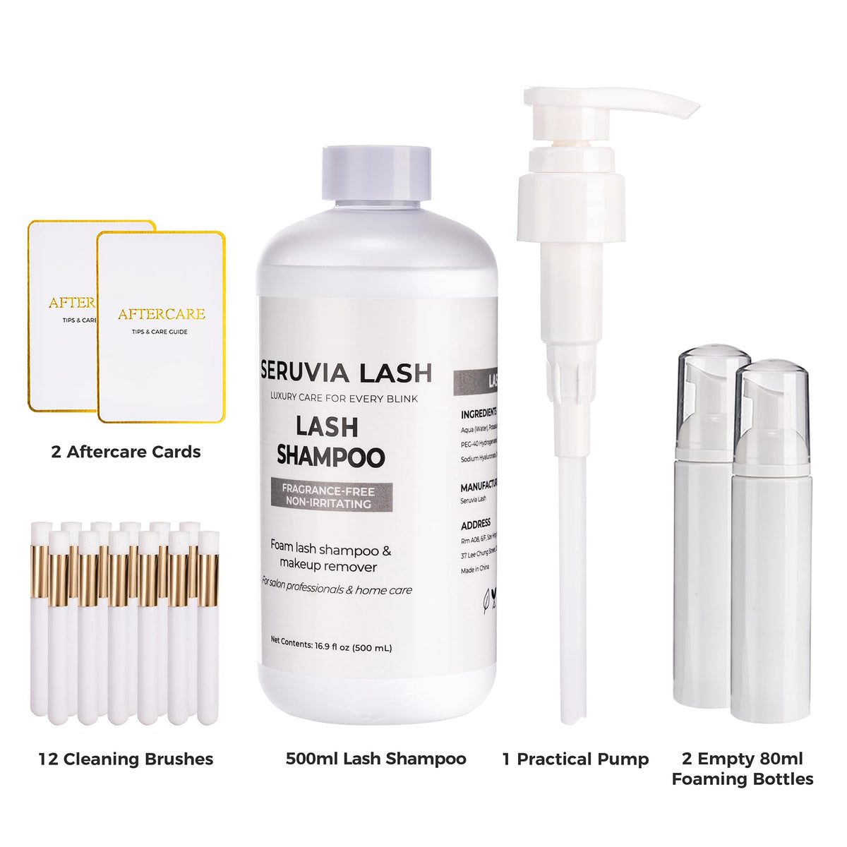 Seruvia Lash two empty foaming bottles for precise dispensing.