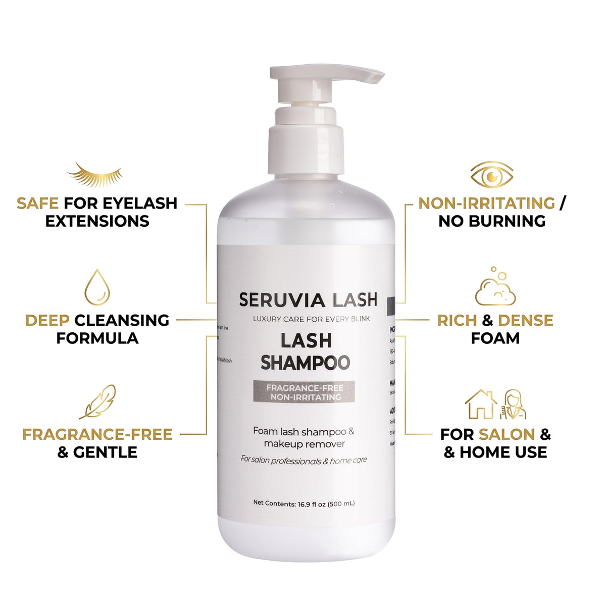 Seruvia Lash foaming bottles set for easy dispensing.