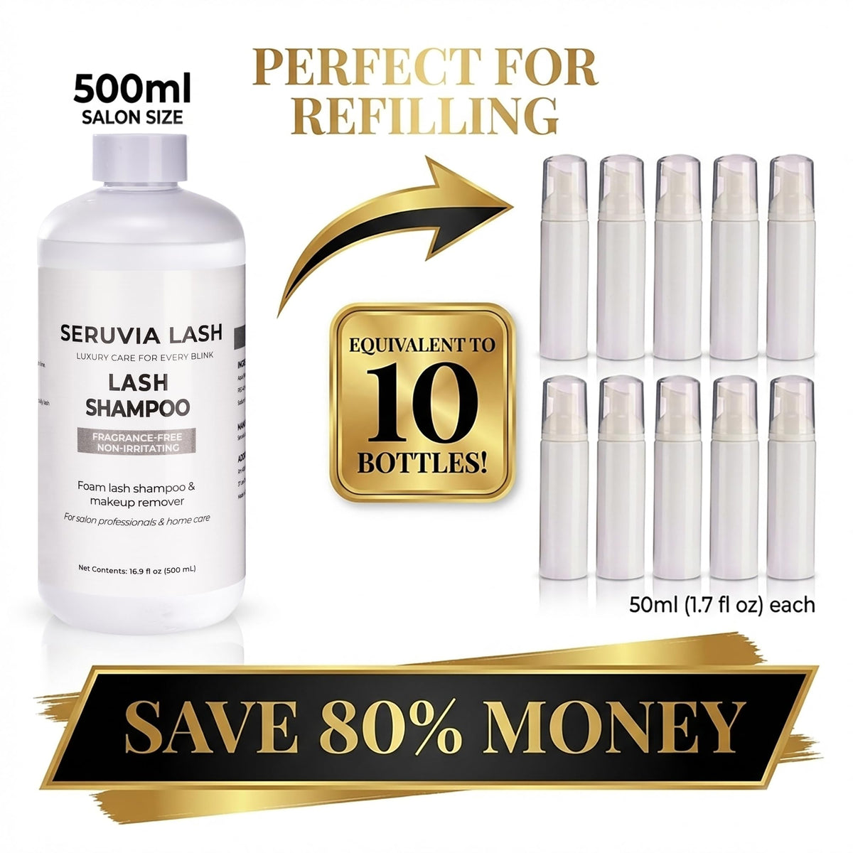 Seruvia Lash twelve cleansing brushes for meticulous lash grooming.