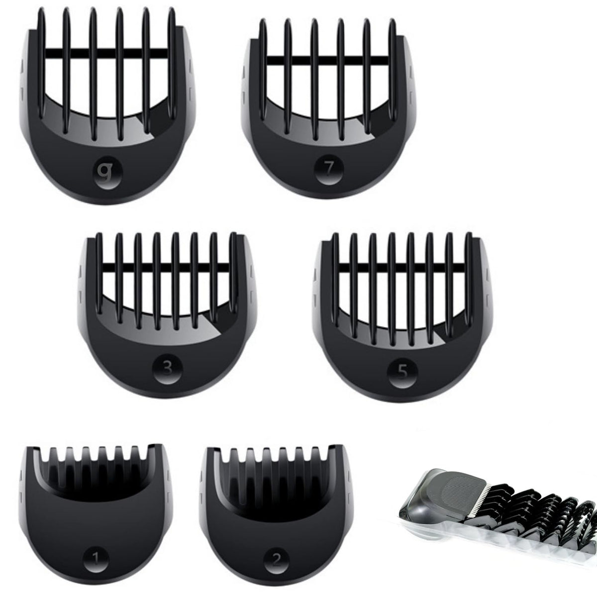 Serytoen beard trimmer replacement head with six guide combs for versatile lengths.