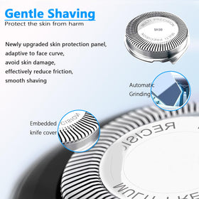 Rounded-edge SH30 heads prevent nicks for a comfortable dry shave.