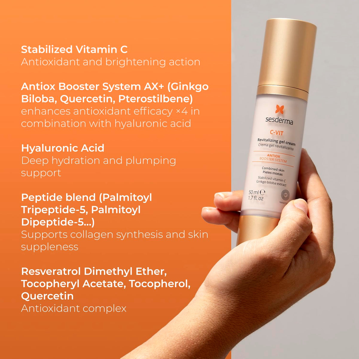 Sesderma packaging and label shown for trusted antioxidant skincare routine.
