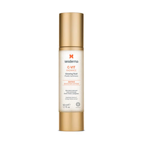 Sesderma C-VIT Radiance Glowing Fluid application closeup emphasizes hydration and glow.