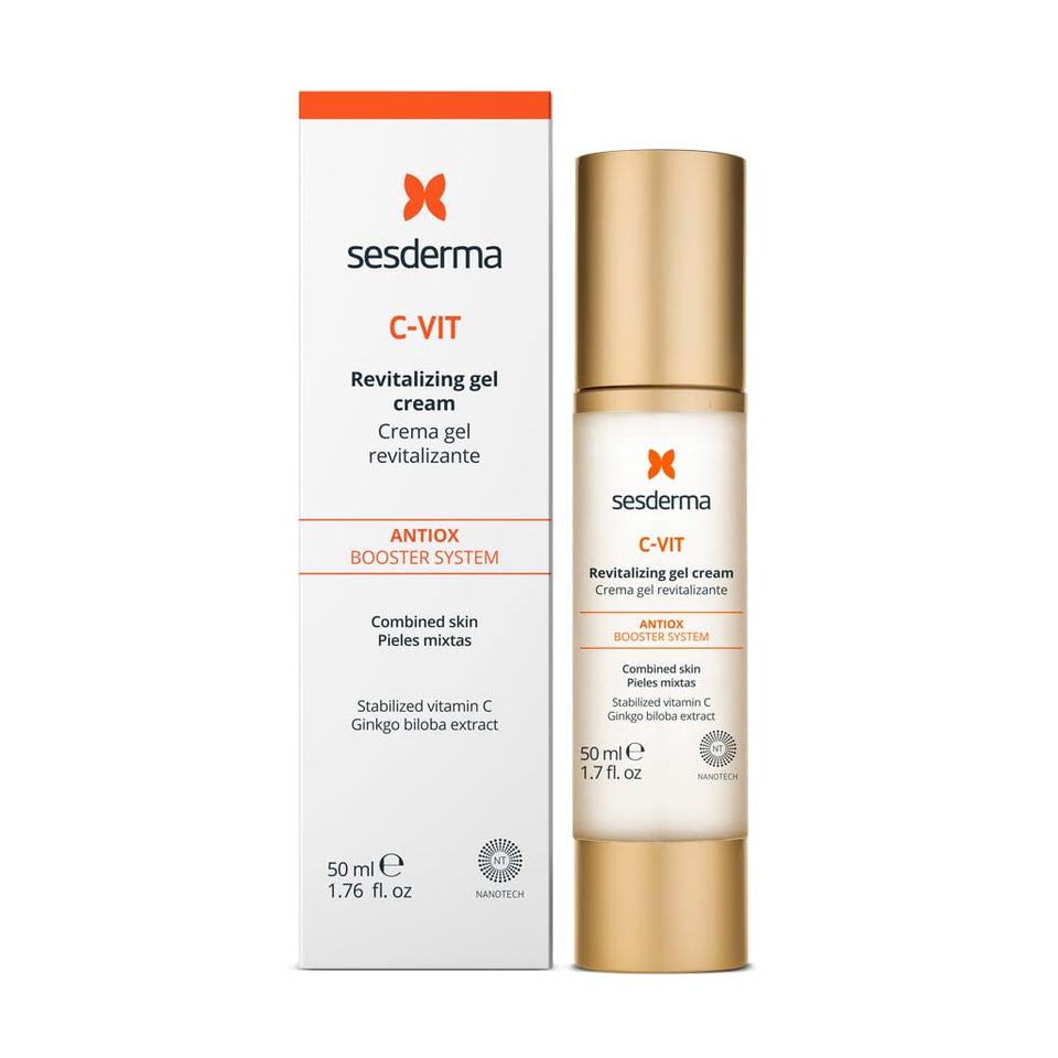 Sesderma C-VIT Revitalizing Gel Cream bottle showcased for hydrating, brightening daily use.