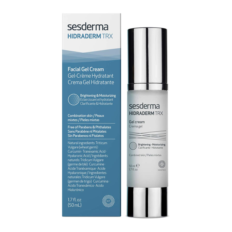 Sesderma HIDRADERM TRX gel-cream tube close-up for hydration and balanced skin tone