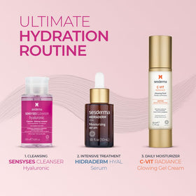 Sesderma SENSYSES Hyaluronic Cleanser on bathroom shelf – hydrates while prepping skin for serums.