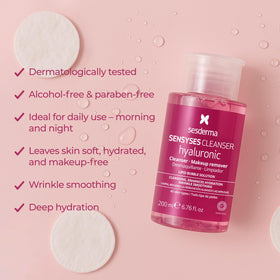 Sesderma SENSYSES Hyaluronic Cleanser micellar gel – gentle makeup removal with hydration.