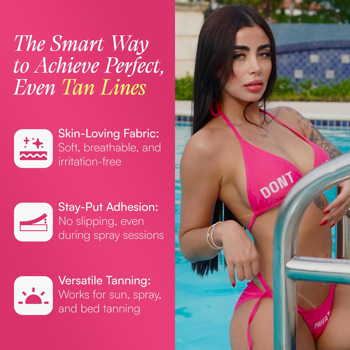 Seskytan tape application on skin demonstrates a no-slip secure fit.