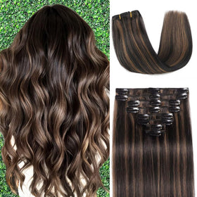 Setible clip-in hair extensions 18-inch blend seamlessly with natural hair for added volume.