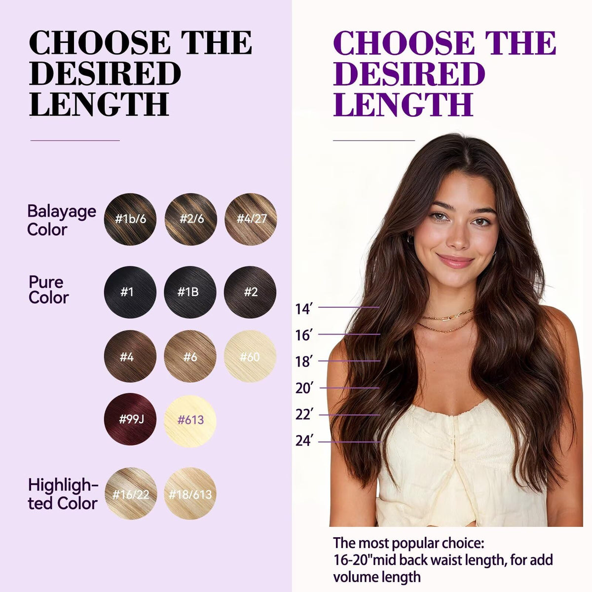 Setible long 18-inch extensions offer easy styling options for straight or wavy looks.