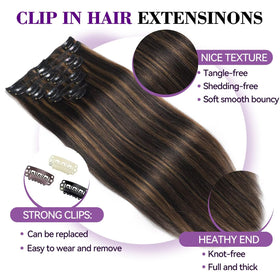 Setible real-human-hair clip-ins with double-weft for secure, durable styling.