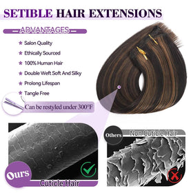 Setible seamless clip-ins blend with roots for natural-looking volume and length.