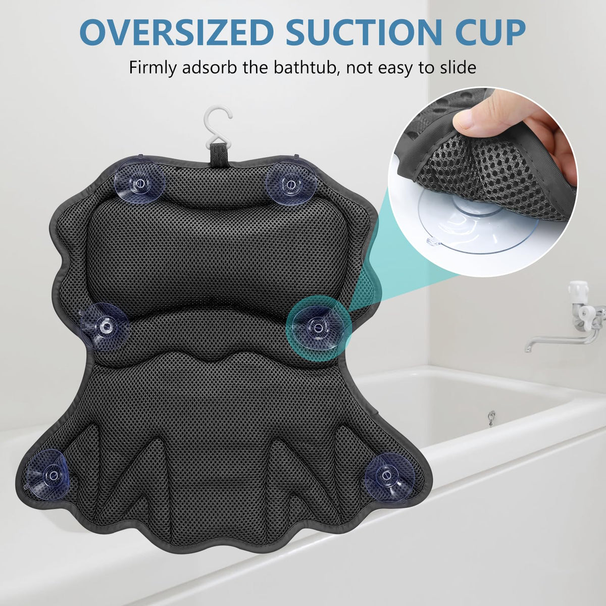 SetSail bath pillow 4D air mesh surface for breathability and fast drying.