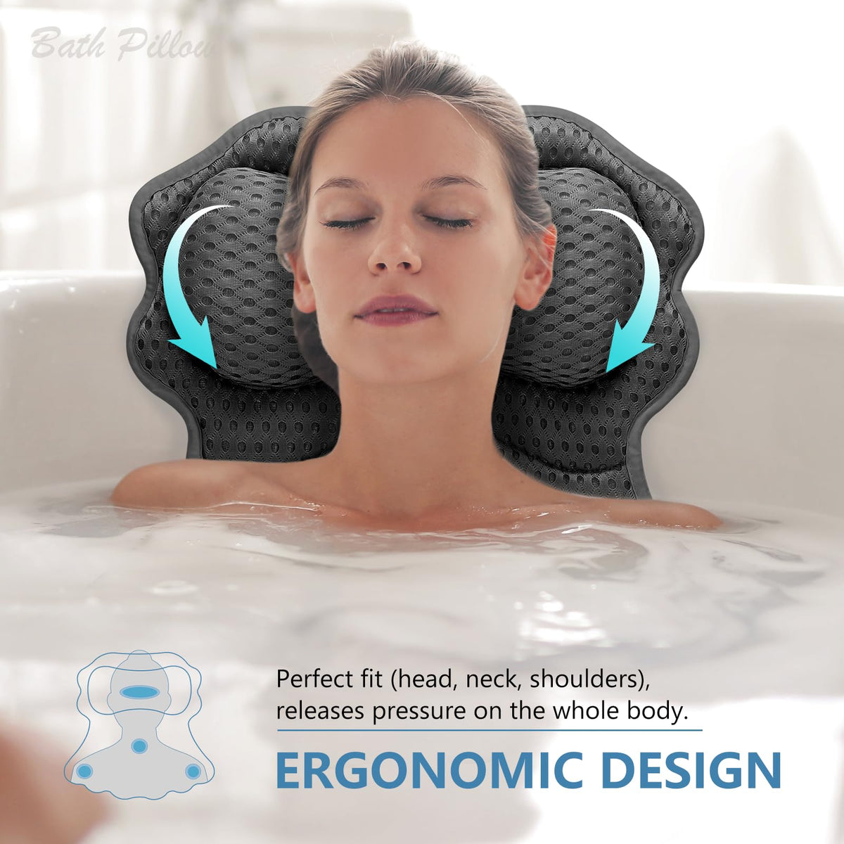 SetSail bath pillow with six suction cups for secure placement during soaking.