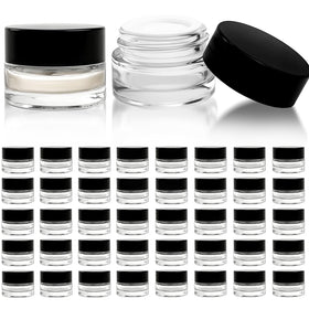 Seuqhck 90 pack 5ml clear glass jars with lids for organized samples.