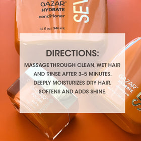 SEVEN Gazar Hydrate conditioner bottle closeup highlights argan and jojoba oils restoring shine
