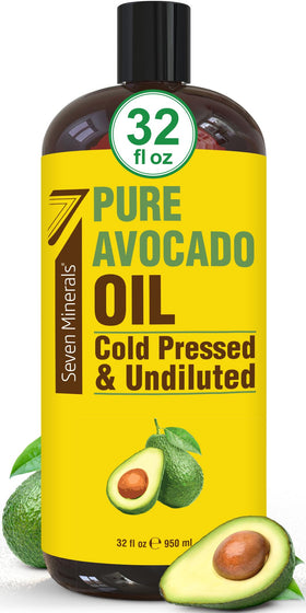 Seven Minerals Avocado Oil 32oz bottle for deep hydration of hair and skin.