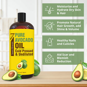 Seven Minerals Avocado Oil bottle applying on skin nourishing daily routine.