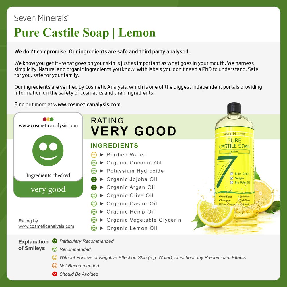 Seven Minerals castile soap foaming lather ideal for body wash and baby care