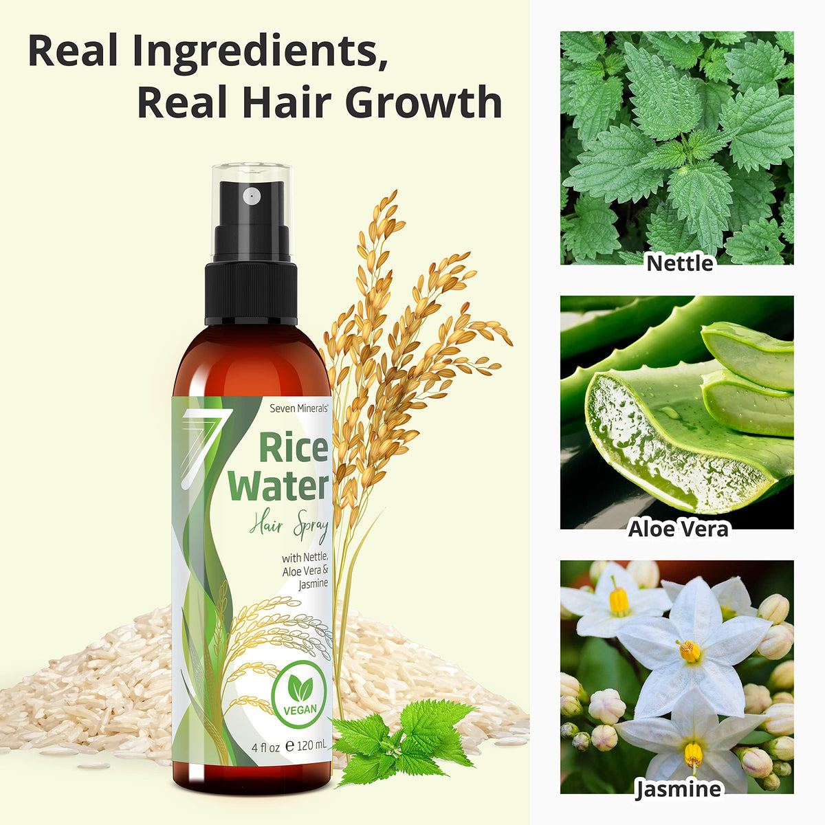 Seven Minerals nettle aloe jasmine spray highlights natural ingredients for hair health