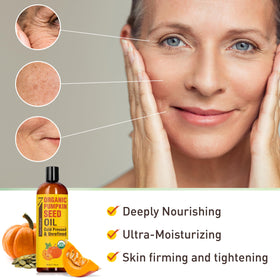 Seven Minerals Pumpkin Seed Oil on hair, nourishment for scalp and shine.