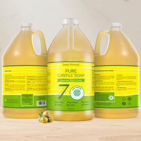 Seven Minerals Pure Castile Soap ingredients highlight organic plant oils.
