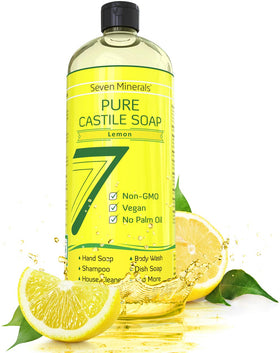 Seven Minerals Pure Castile Soap Lemon bottle with gentle, refreshing foam for sensitive skin