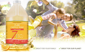 Seven Minerals Sweet Orange soap lather showing rich foam for bath time.