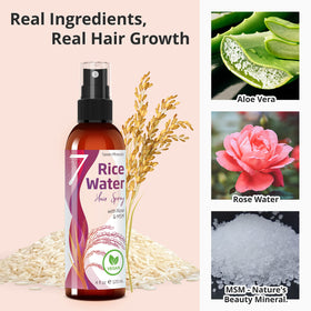 Seven Minerals rice water spray application shows even diffusion on hair