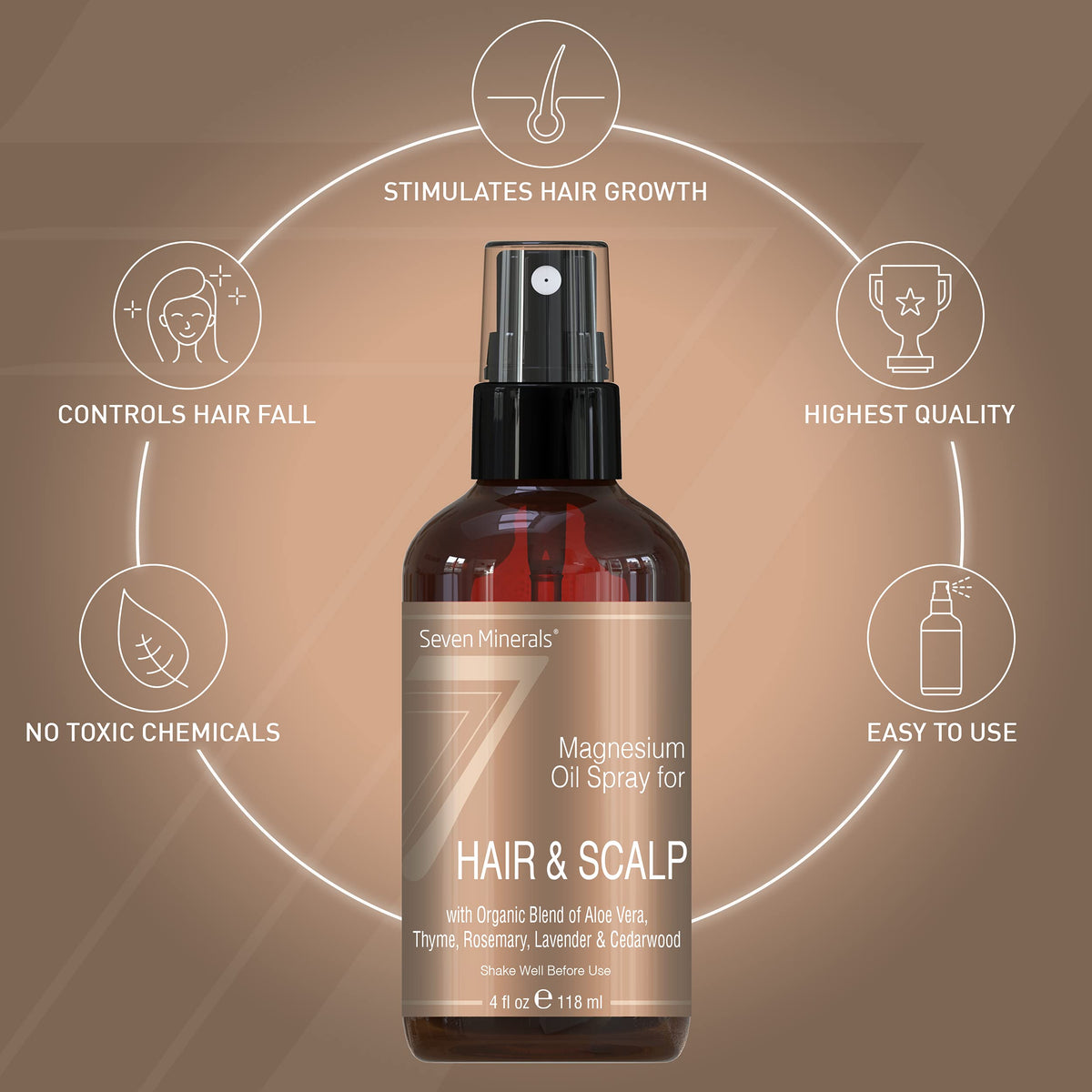 Close-up of scalp application with Seven Minerals magnesium spray for easy at-home care.