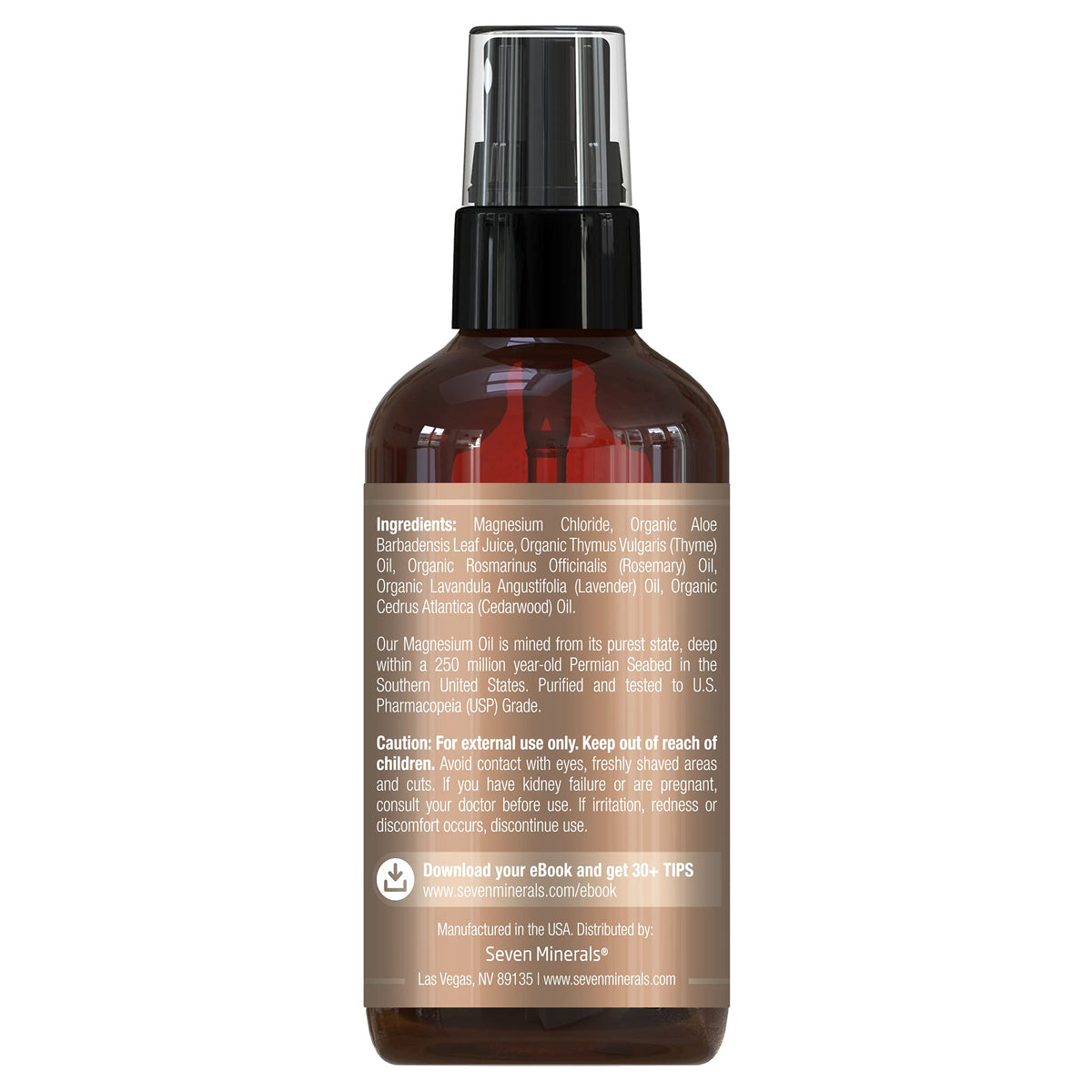 Front-facing view of the Seven Minerals bottle emphasizing USA-made formulation.