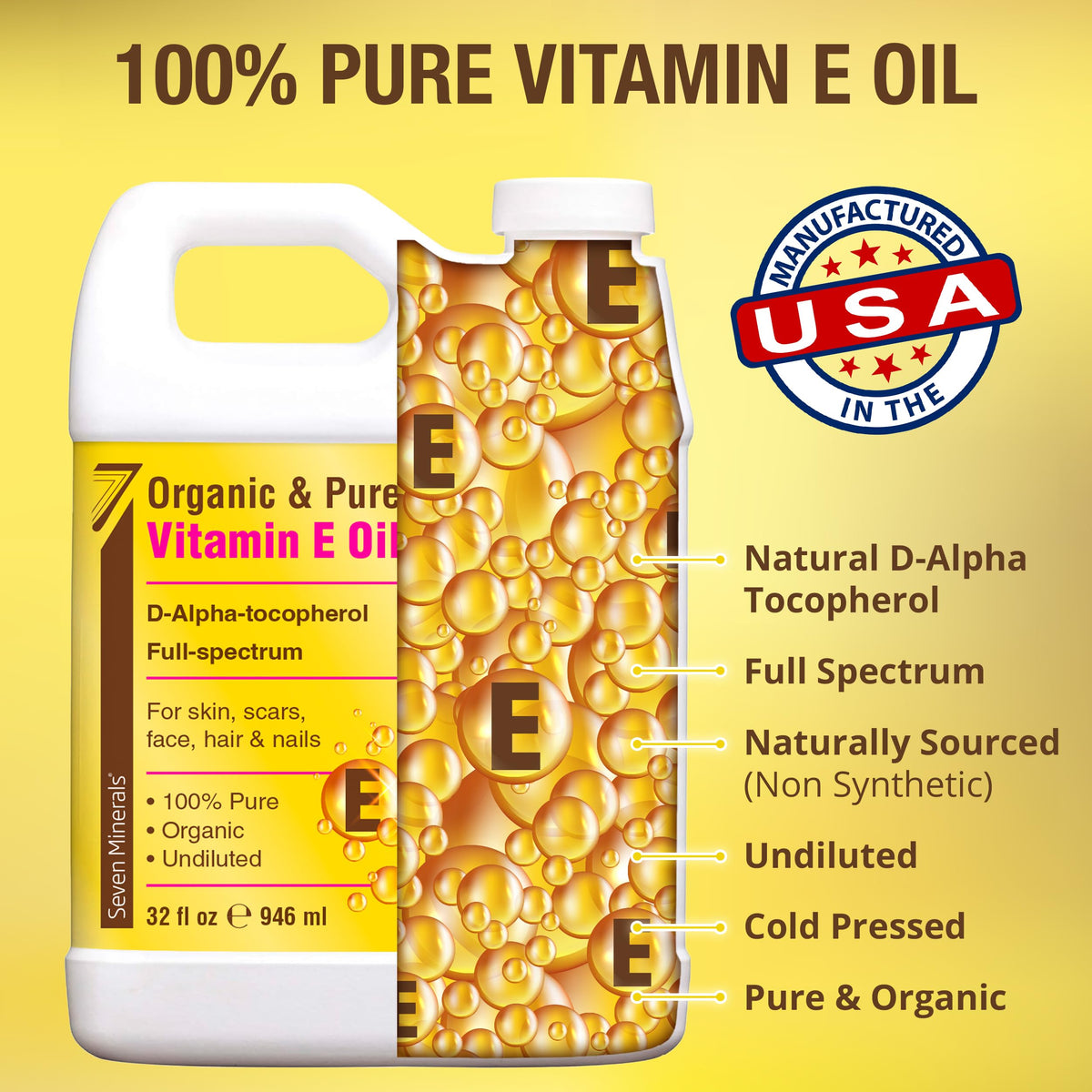 Seven Minerals Vitamin E Oil with full-spectrum D-Alpha Tocopherol enriches serums and balms