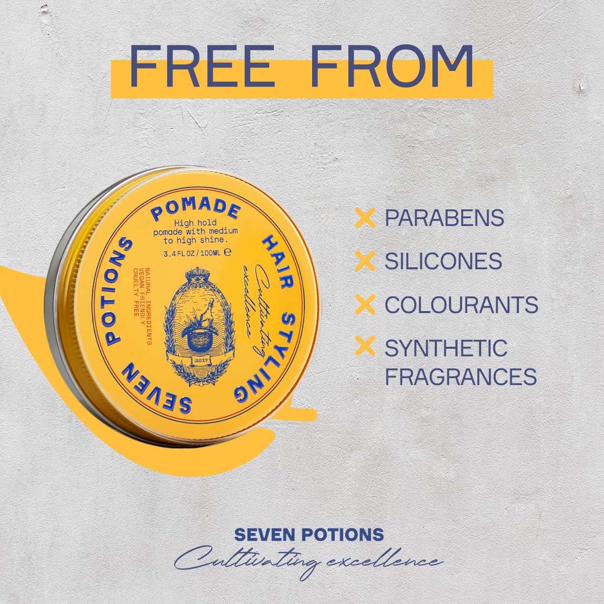 Seven Potions all-day hold supports reliable barber-style looks.
