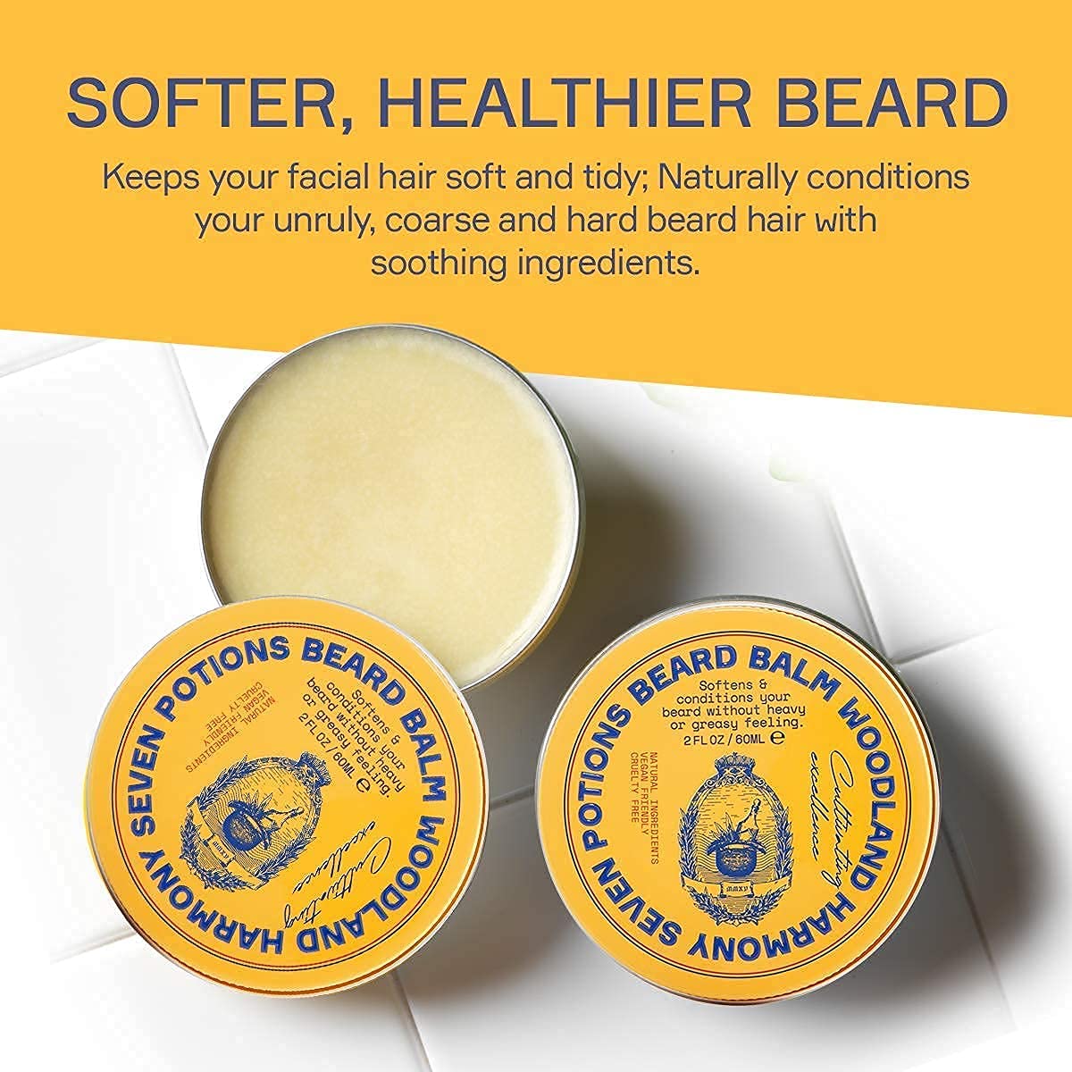Seven Potions beard balm texture close-up showing natural oils.