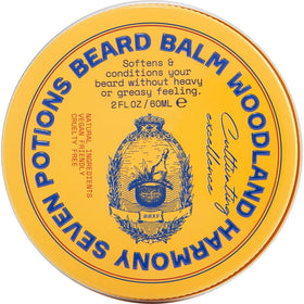 Seven Potions Woodland Harmony beard balm jar for soft, shiny beard.